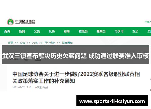 武汉三镇宣布解决历史欠薪问题 成功通过联赛准入审核